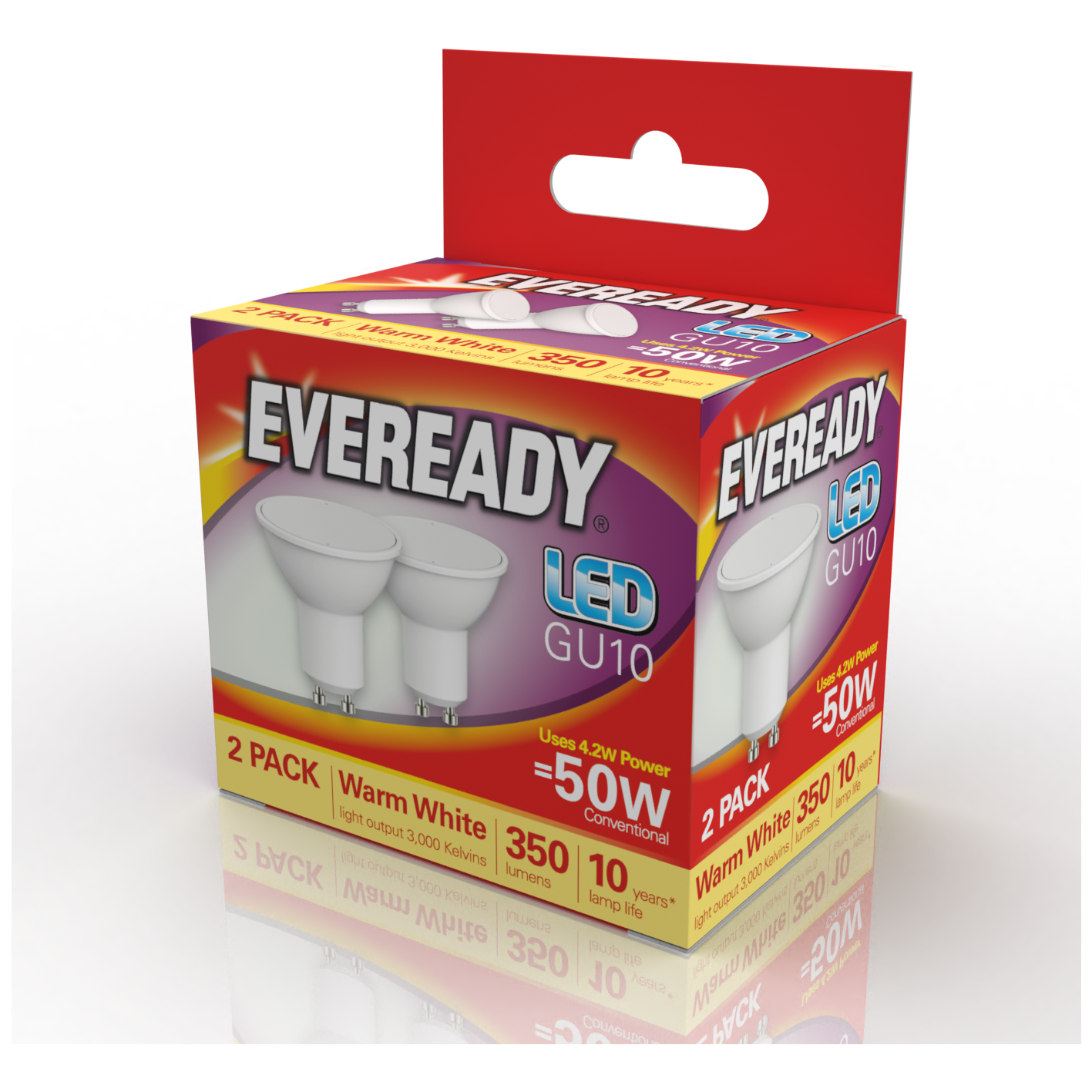 Eveready LED GU10 320lm 4.7W 3,000K (Warm White), Box of 2